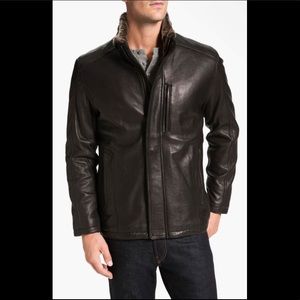 Andrew Marc “Noah” Leather Jacket w/ Fur Collar L
